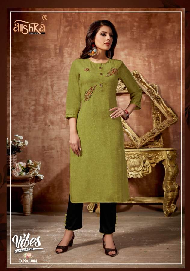 Alishka Vibes Fancy Ethnic Wear Rayon Kurti With Pant Collection